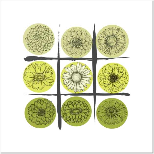 Group of 9 flower heads in a grid Wall Art by Puddle Lane Art